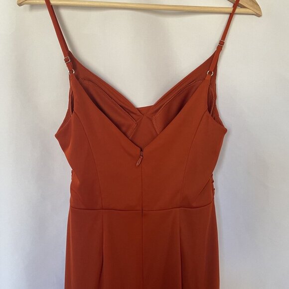 Azazie Deandra A4 Rust Orange Maxi Dress With Ruched Bodice & Spaghetti Straps - Picture 7 of 9